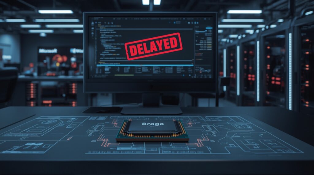 Microsoft’s next-gen Braga AI chip delayed to 2026 due to design issues.