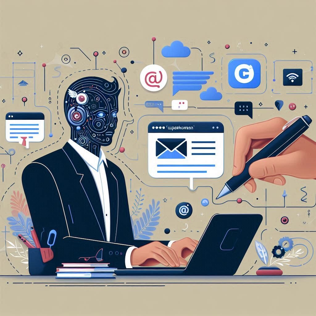 A user interacting with AI-powered email tools using Grammarly and Superhuman on a clean digital interface.