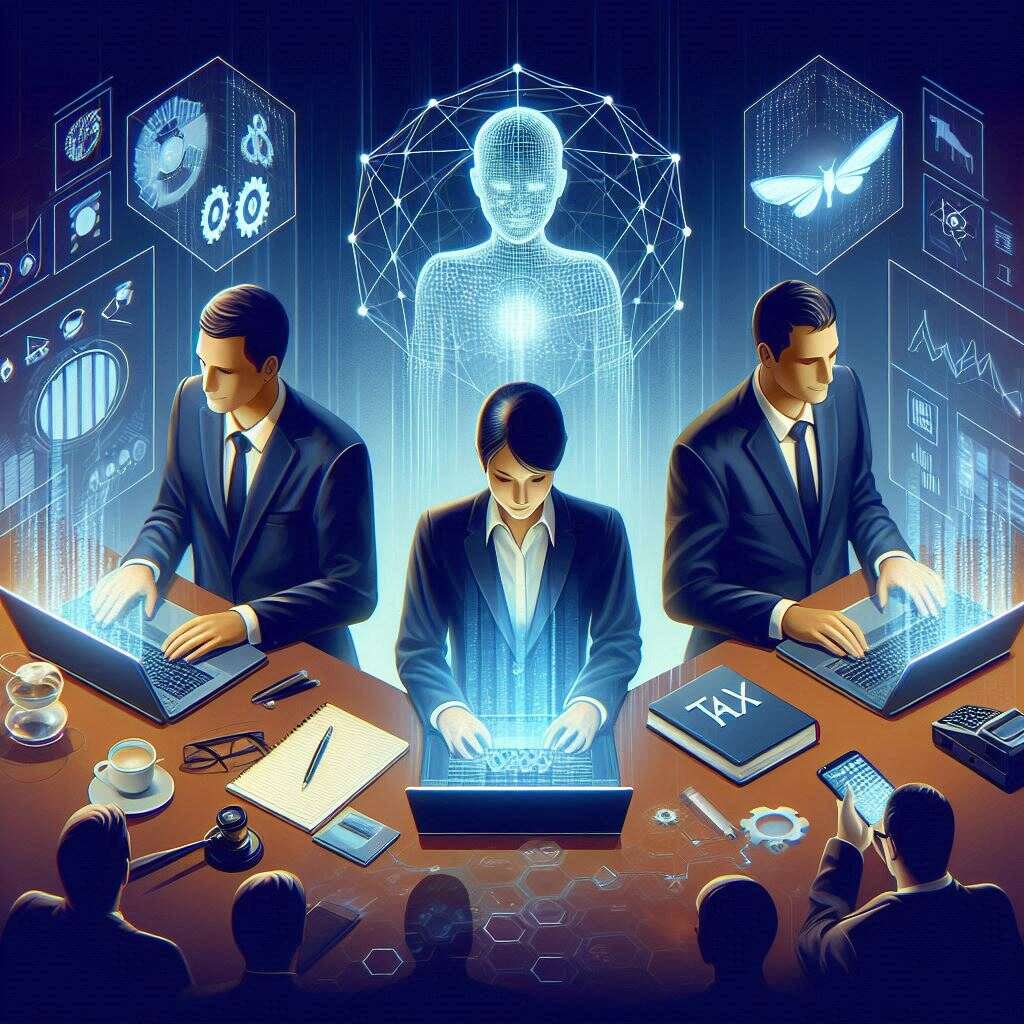  Illustration of AI-powered assistants helping lawyers, auditors, and accountants in their daily tasks.