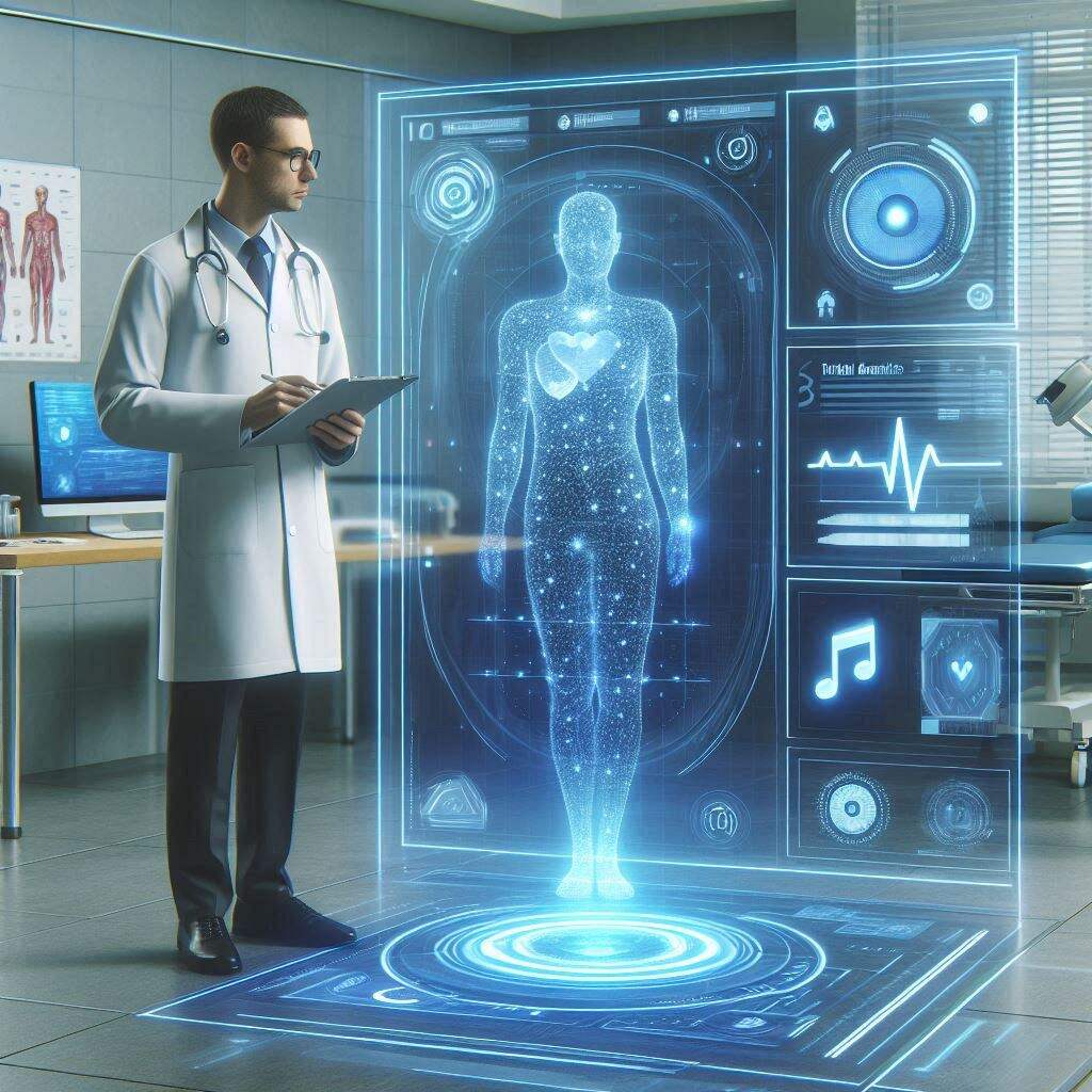 A doctor using Microsoft’s AI medical tool that displays real-time diagnostics.