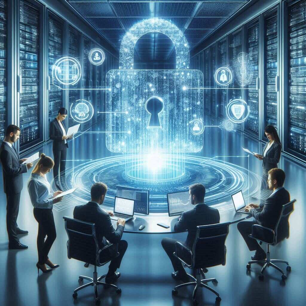 Business professionals using local AI dashboards to ensure secure and private data analytics.
