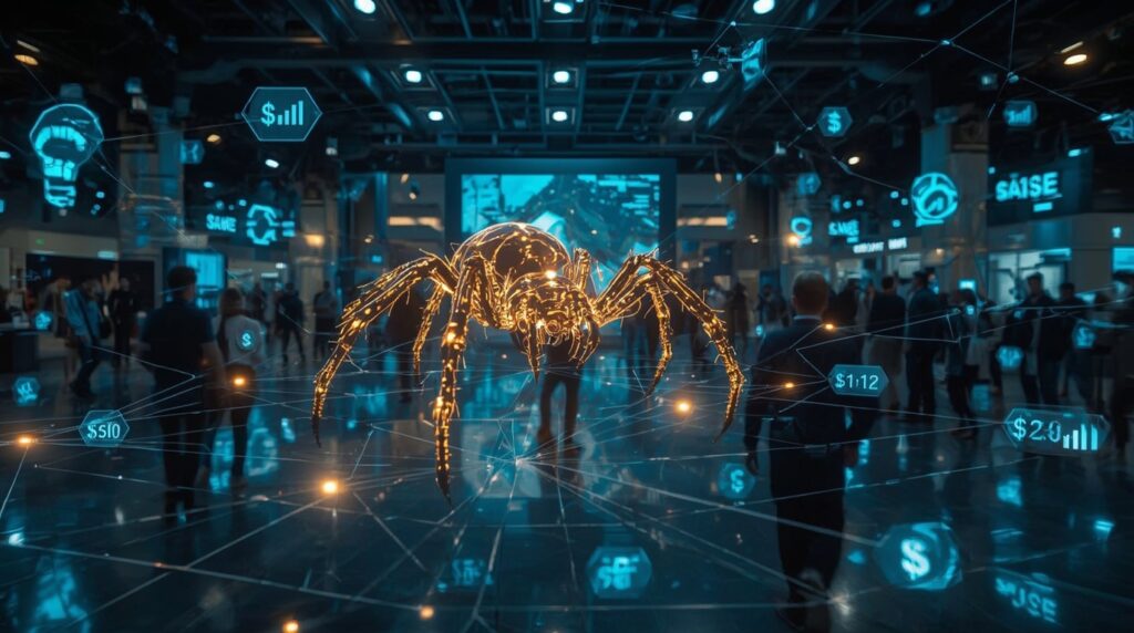 AI web crawler visualization with human and AI agents collaborating.
