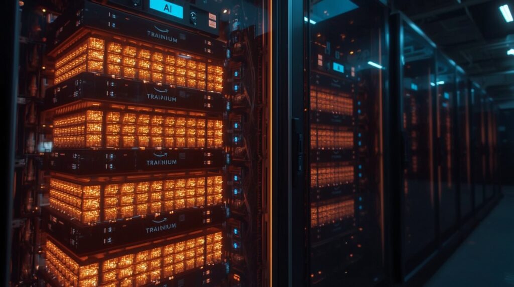 Amazon Trainium AI hardware chips rival Nvidia GPUs in data centers.