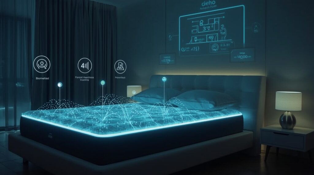 Smart mattress powered by AI sleep technology with biometric monitoring.