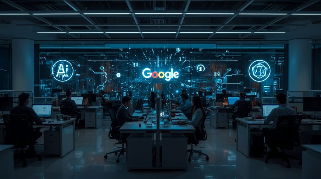 Google engineers sitting idle in office as part of AI talent retention strategy.