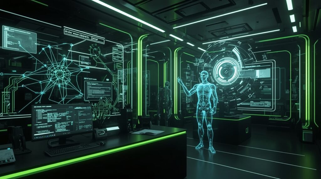 Nvidia research lab showcasing efficient large language models and agentic AI integration for next-generation artificial intelligence.