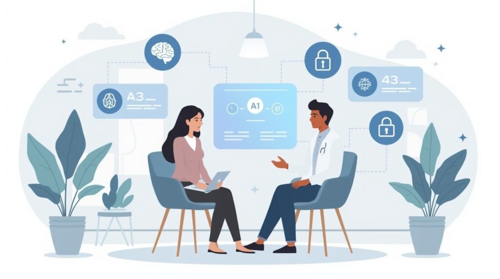 Therapist using AI tools in a counseling session for better patient support.
