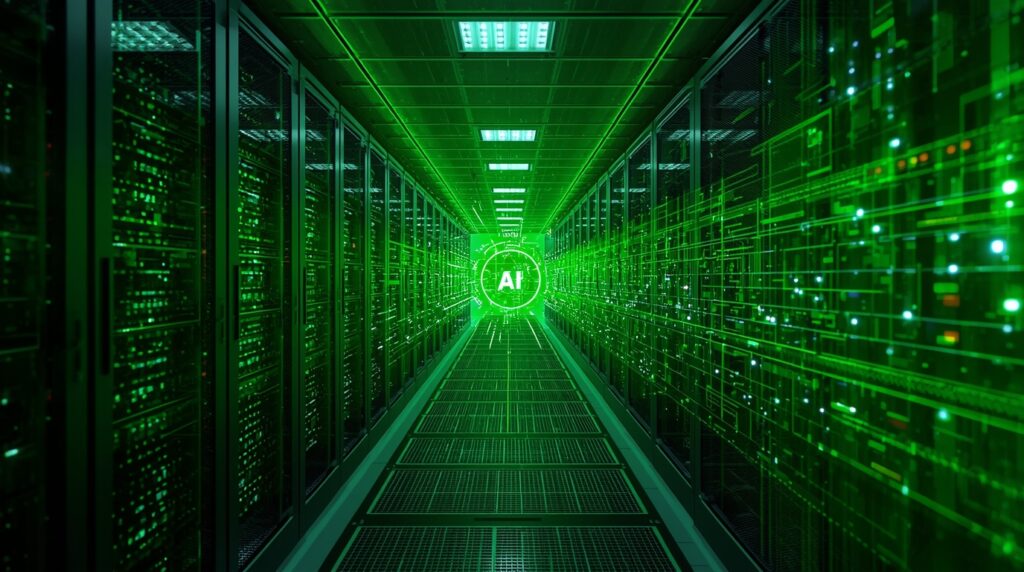 Fujitsu Generative AI Breakthrough with energy-saving Takane LLM in a sustainable data center.