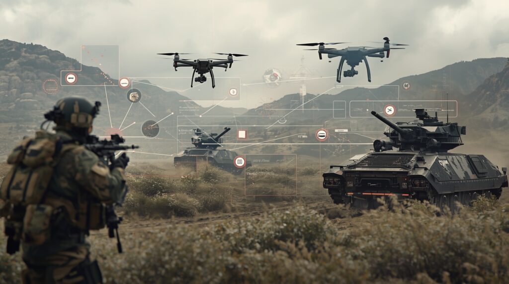 US Army using AI drones and robotics on the battlefield.