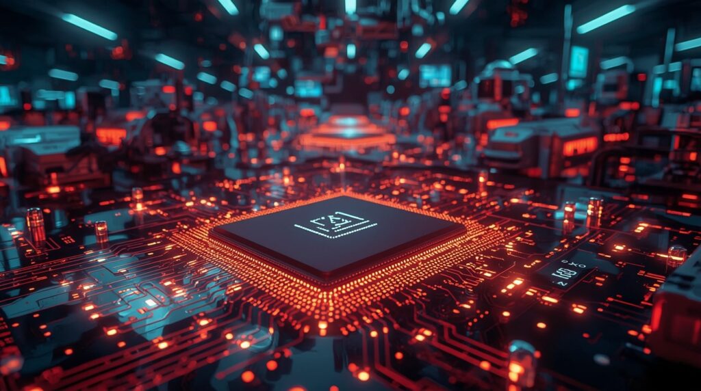 Futuristic AI chips powering edge devices in 2025.