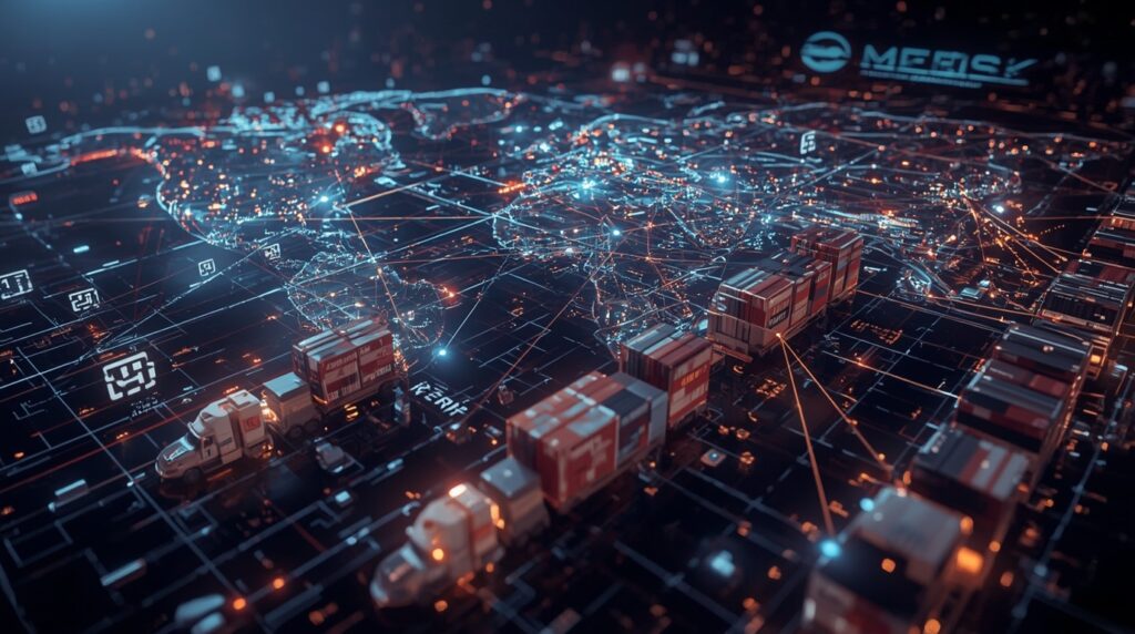 AI-driven global supply chain orchestration connecting logistics and demand.