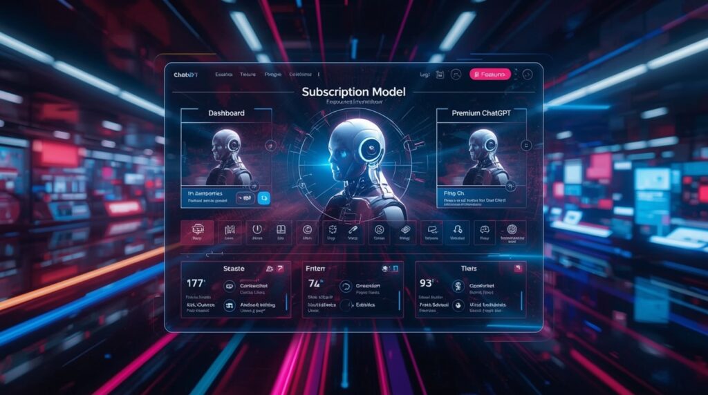 Illustration of AI subscription economy with ChatGPT premium features.