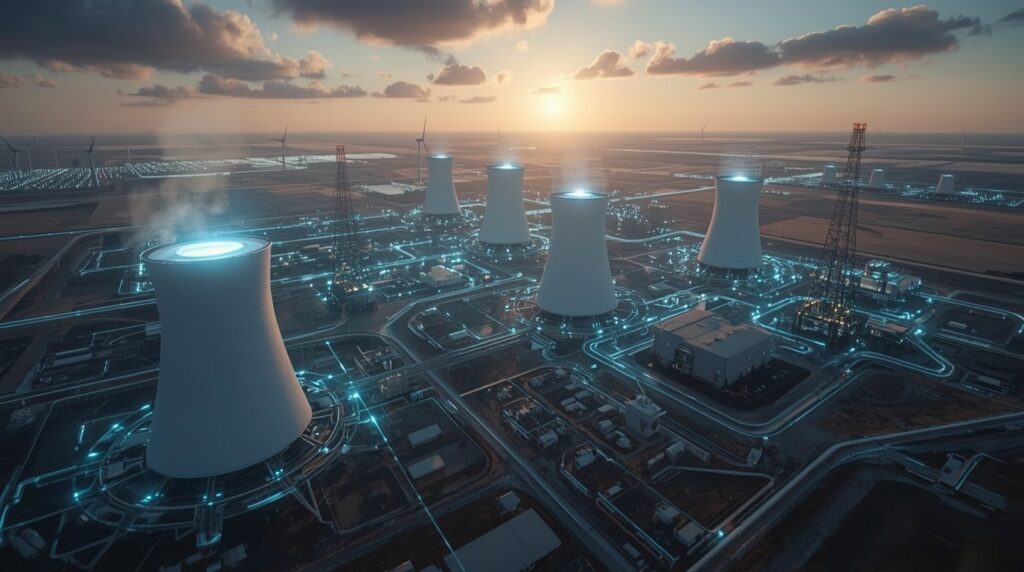 AI data centers integrated with fracking fields and renewable grids in the U.S.