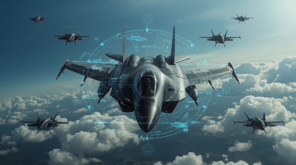 AI-powered autonomous fighter jet representing the rise of defense autonomy in air combat.