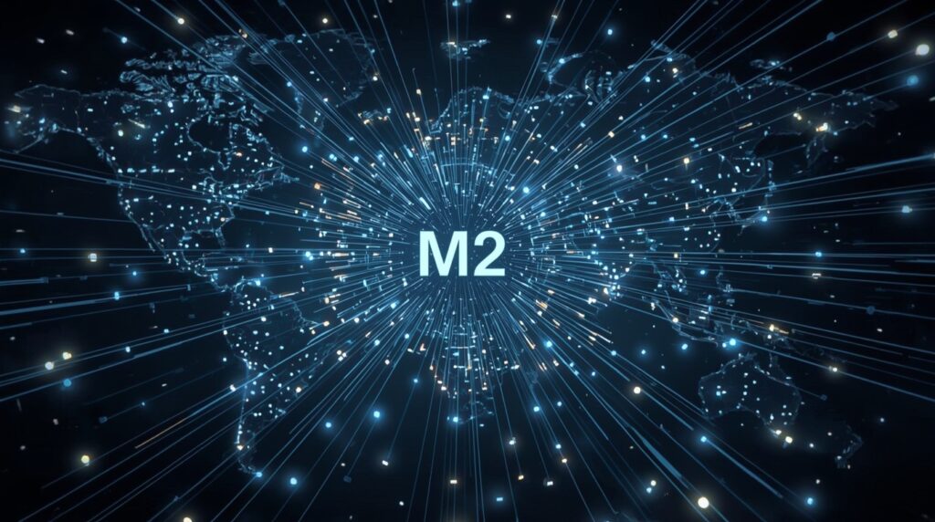 MiniMax’s M2 model visualized as a neural core symbolizing global AI model supremacy.