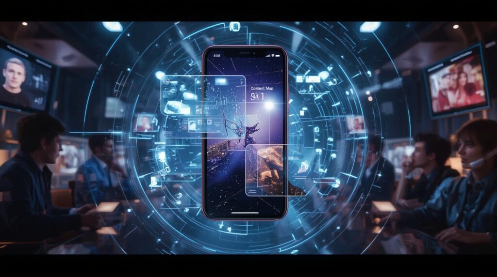 A smartphone screen dynamically reconfigures UI elements using Generative App Intelligence powered by Gemini 3.
