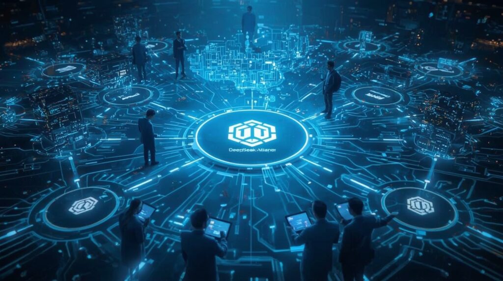 Chinese chip fabs interconnected under DeepSeek Alliance for AI model collaboration.