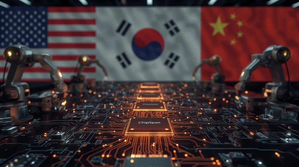 AI chip production network showing Huawei’s ChipSpan connections across Taiwan and Samsung supply chains.
