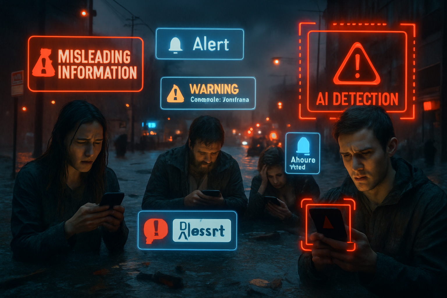 Deepfakes overwhelm AI crisis detection during hurricane urban flooding.