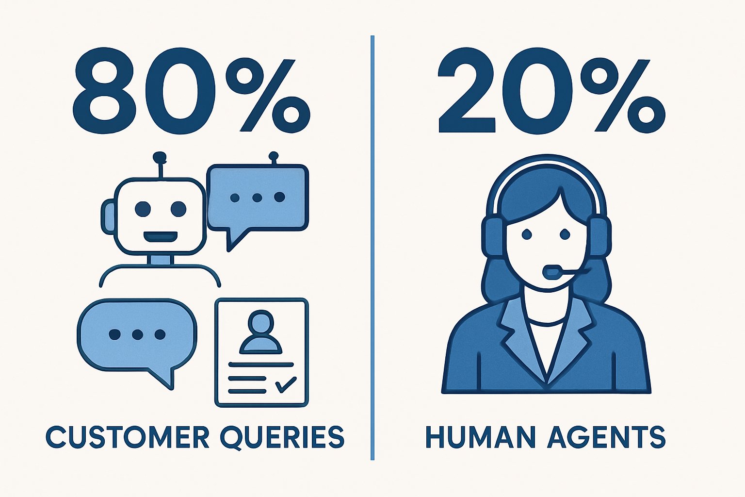 Infographic showing the 80 percent automation myth in Customer Service with AI bots and human agents.