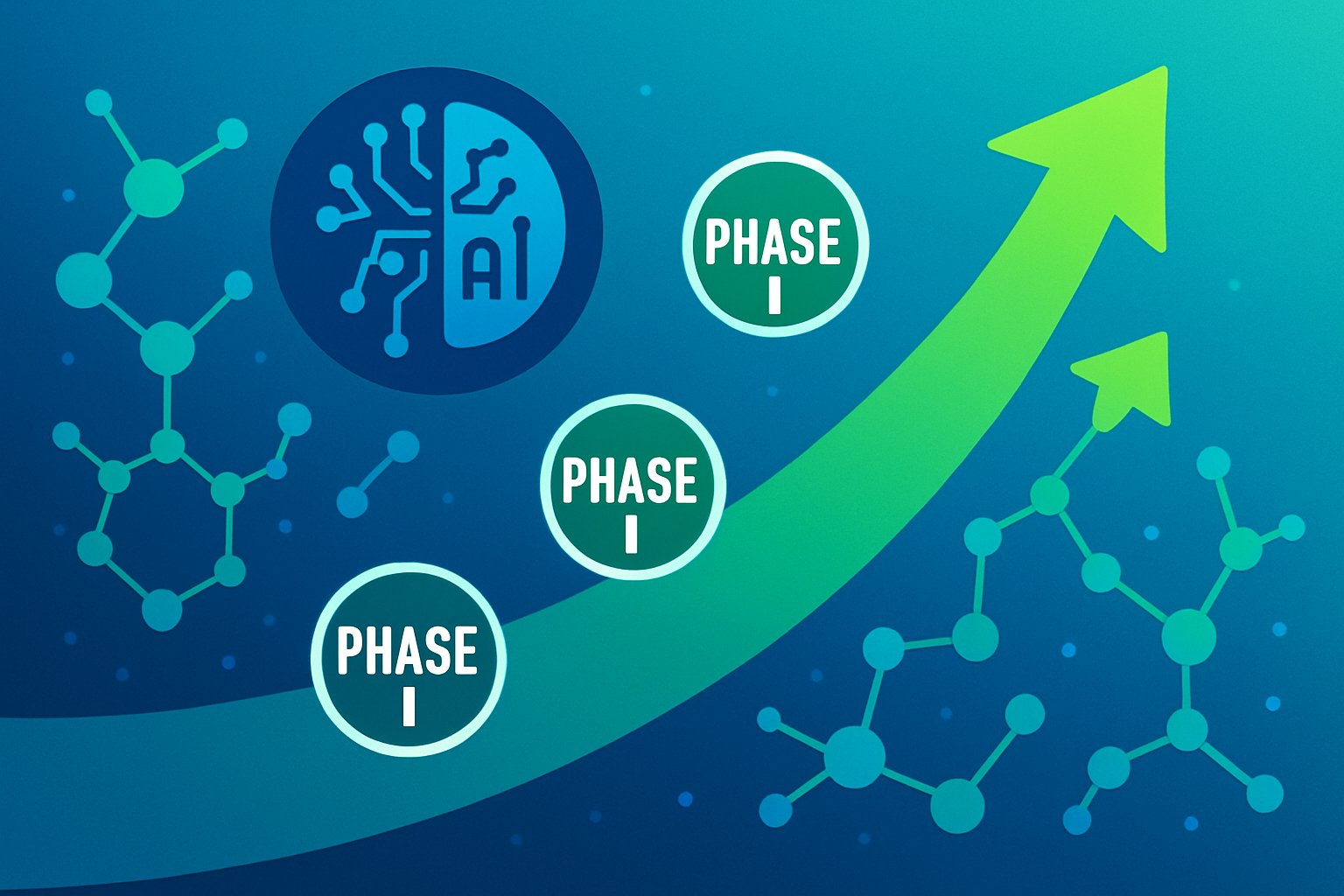 AI-Accelerated Pharmacology driving higher Phase I clinical trial success rates infographic.