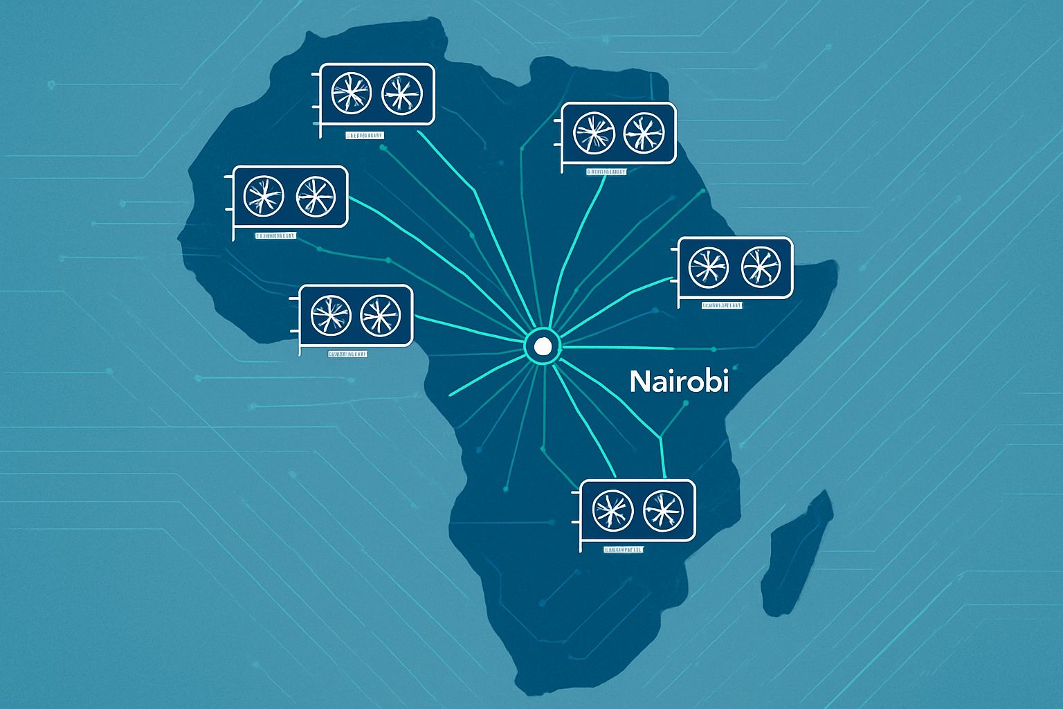 Regional GPU infrastructure network radiating from Nairobi on African map.