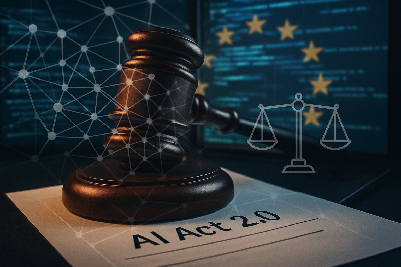 Legal reforms and AI Act 2.0 featured in AI Governance illustration.