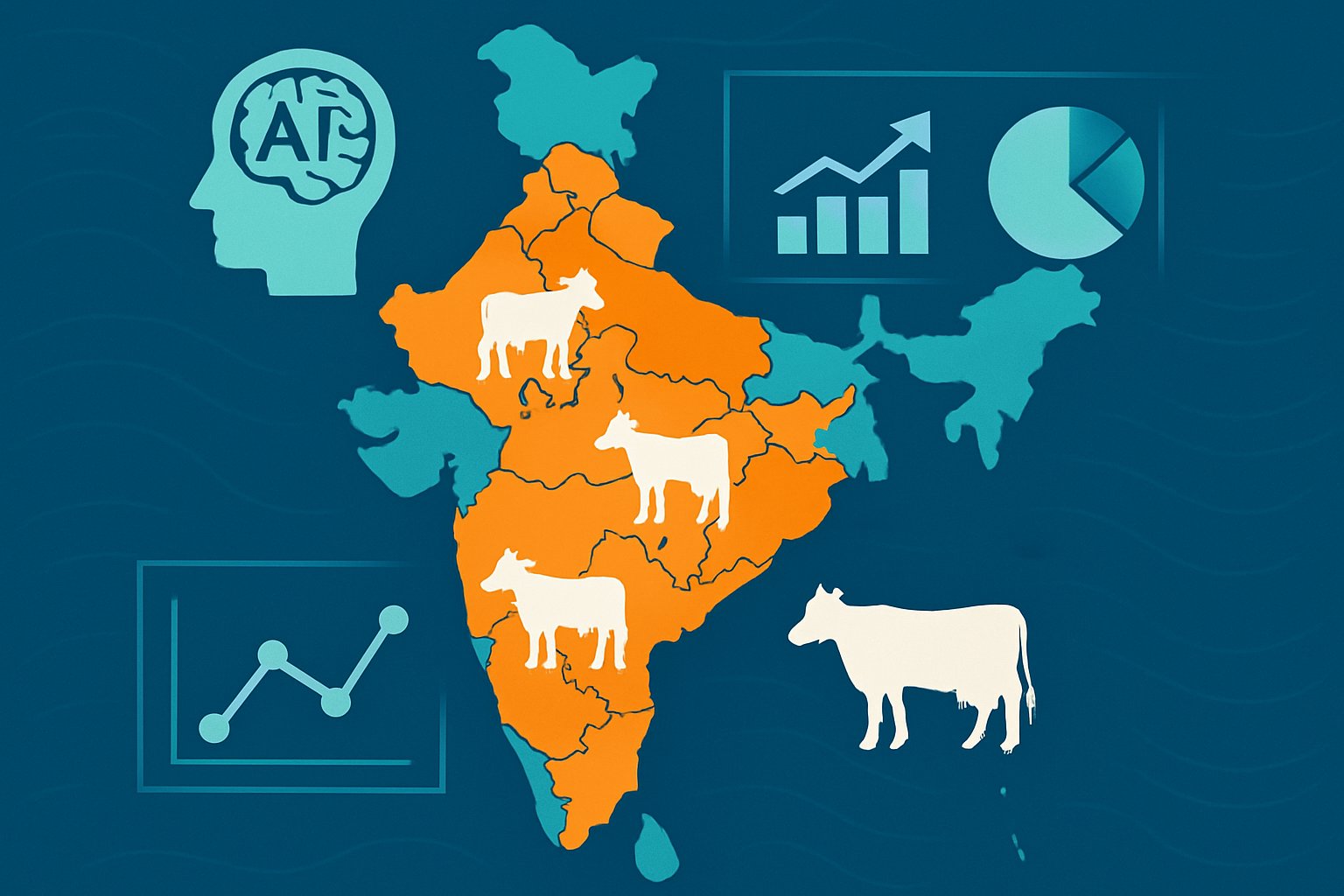 Map of India highlighting dairy states adopting AI Livestock Intelligence solutions.