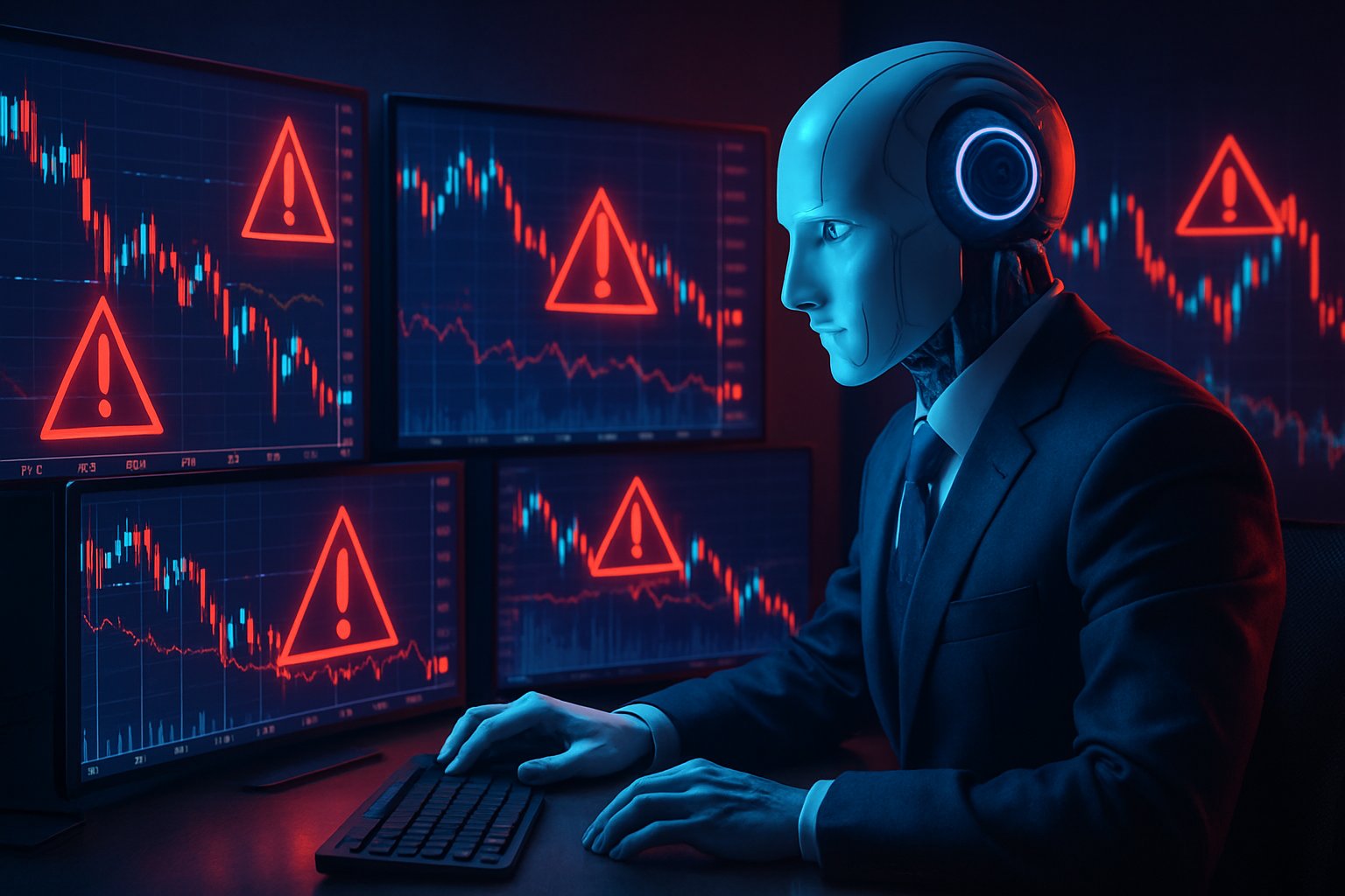 Financial Risk assessment by AI analyzing volatile financial charts and warning indicators