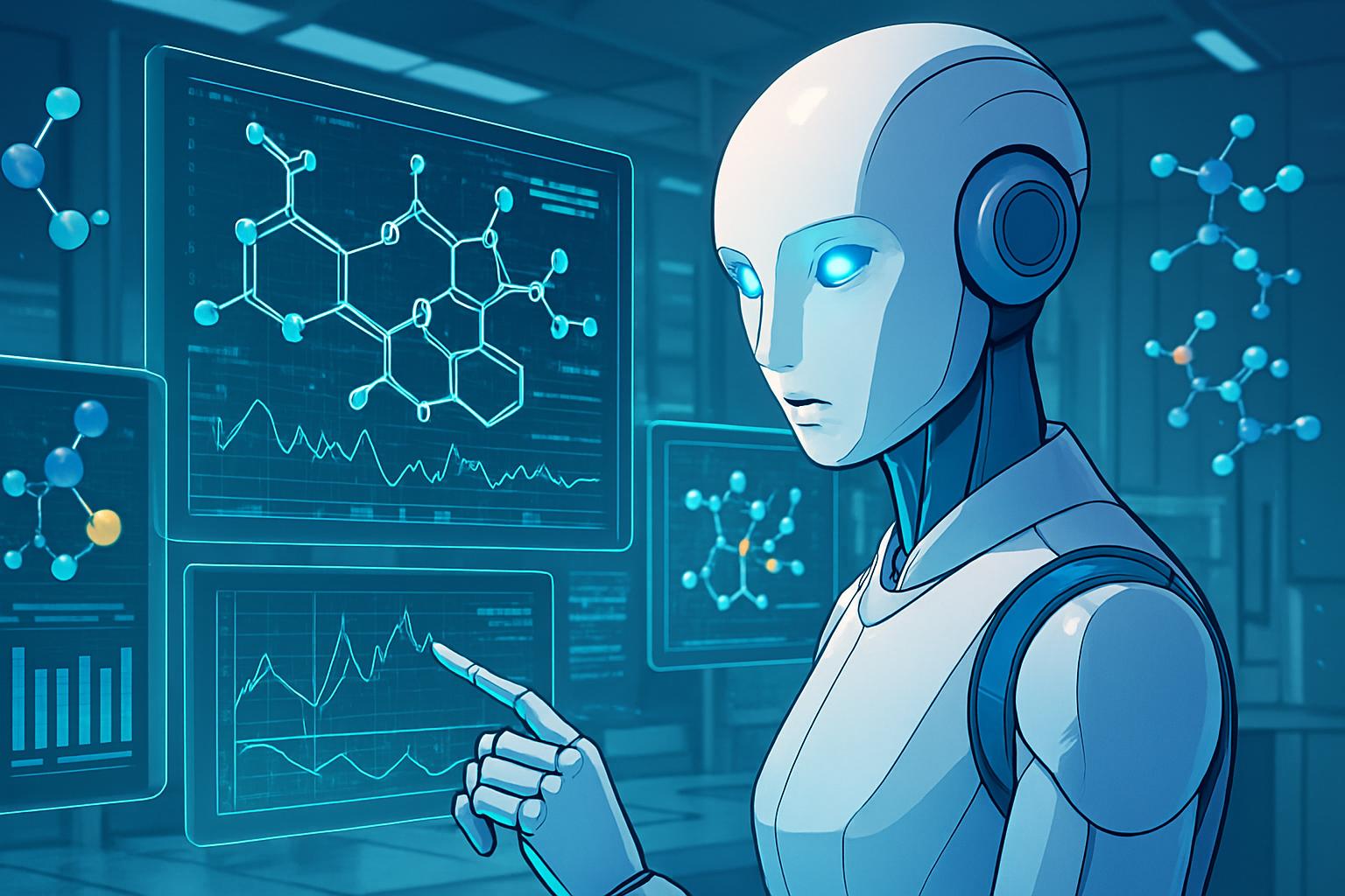 AI assistant analyzing biochemical data, highlighting scientific AI capability in research labs.