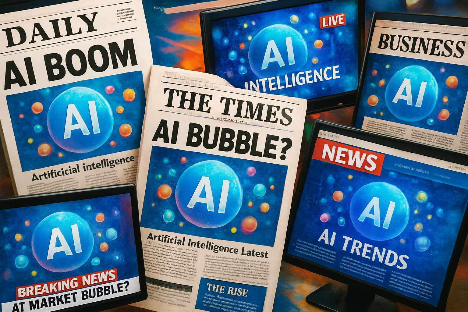 Mainstream media coverage of artificial intelligence bubble discussed in press headlines.