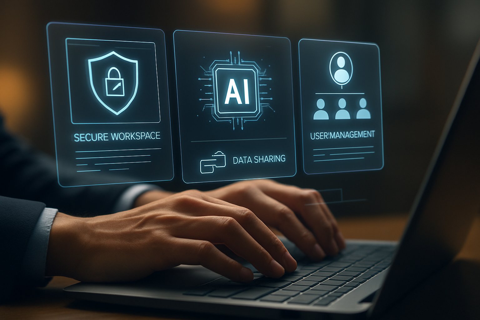 Secure workspace dashboard highlighting enterprise AI collaboration features.