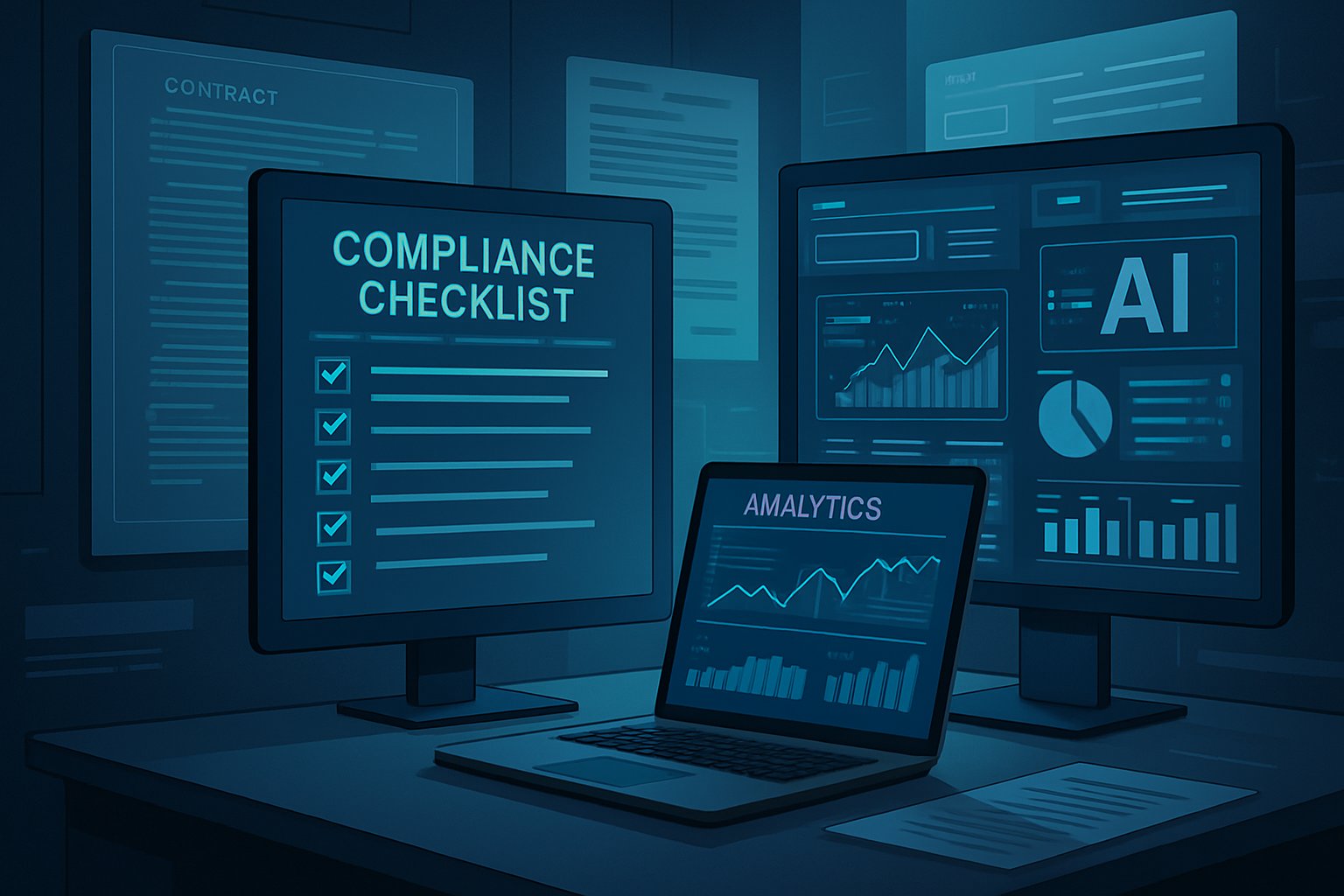 Compliance dashboard and AI tools in legal operations setting.