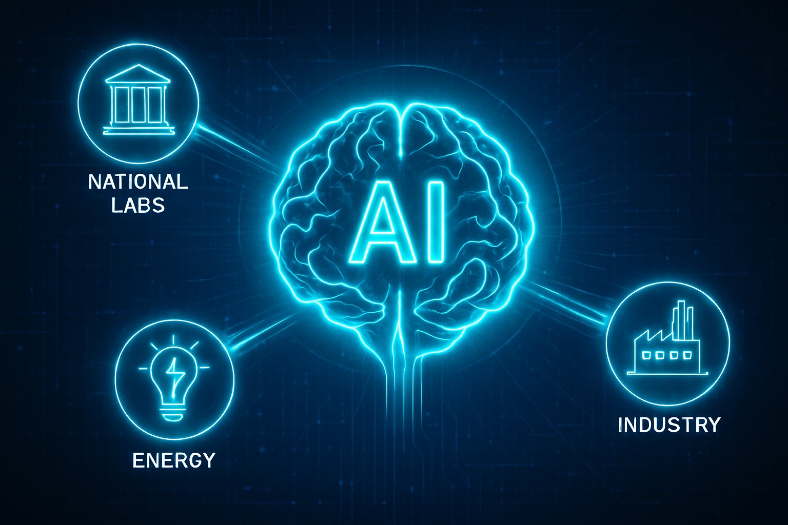 Genesis Mission AI brain connecting labs, energy, and industry assets.