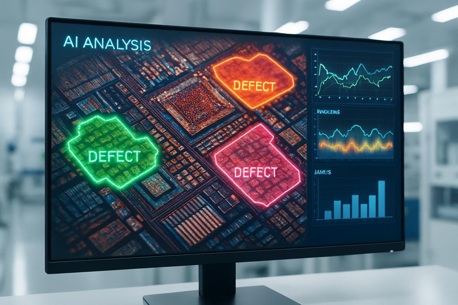 AI quality control algorithms identifying chip flaws during semiconductor manufacturing.