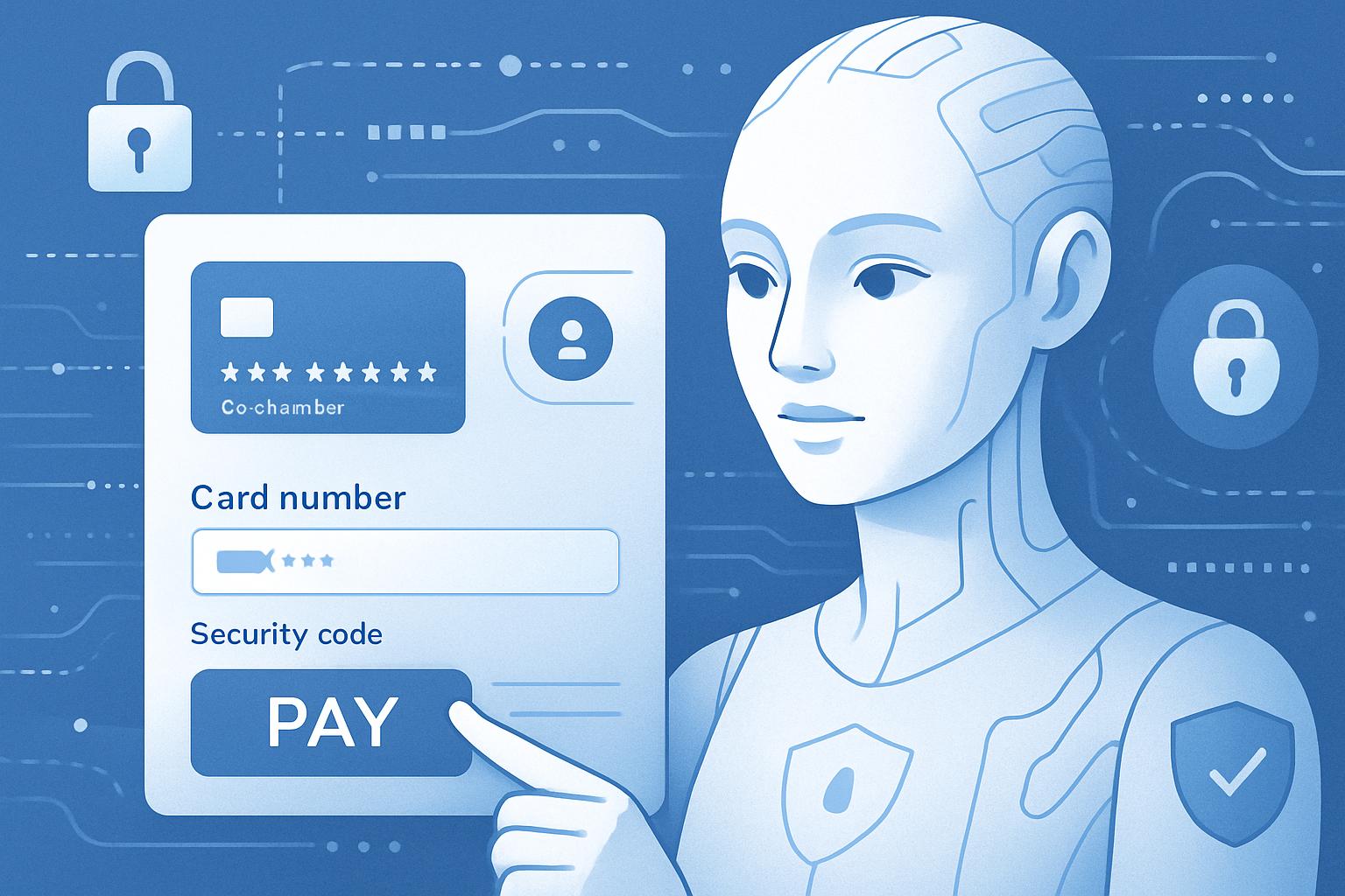 Agentic Commerce showing autonomous AI agent making secure payments online.