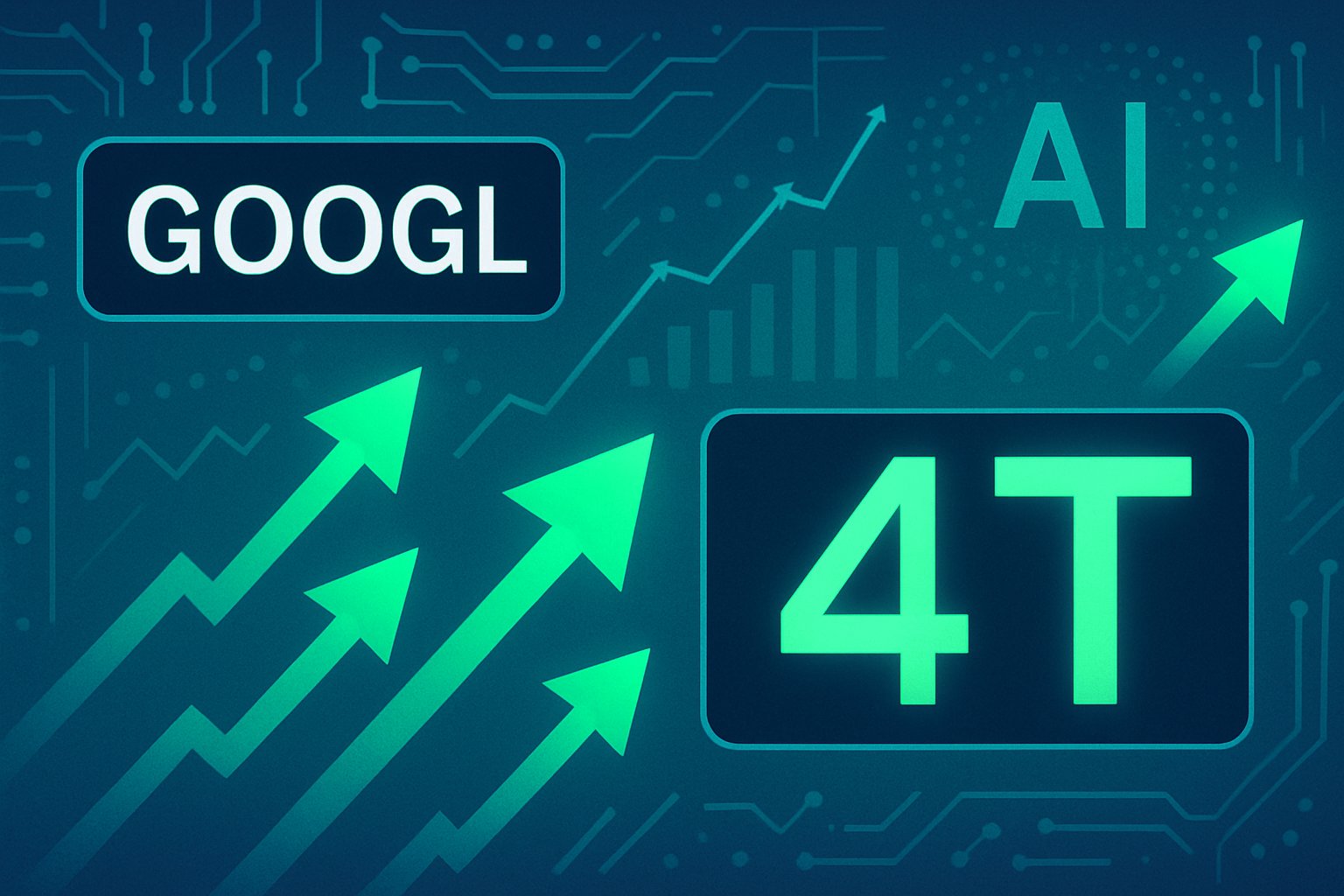 Stock dashboard with Alphabet ticker and $4T market cap milestone displayed