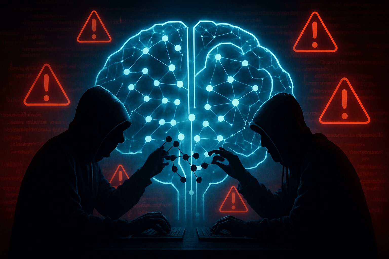 Agentic AI security visualizing hijacked agents and neural network vulnerabilities.