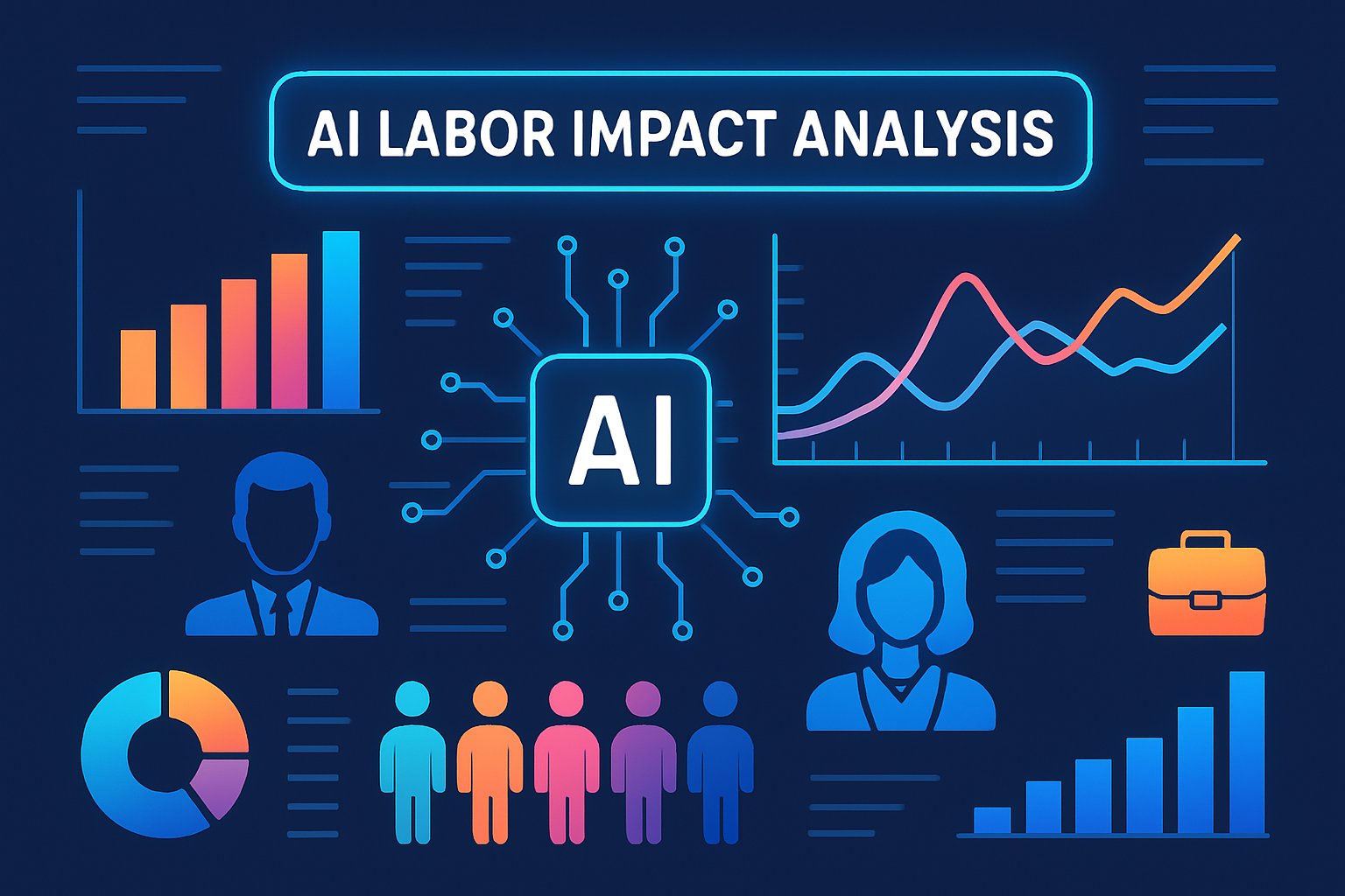 Infographic highlights AI Labor Impact Analysis with evolving workforce stats.