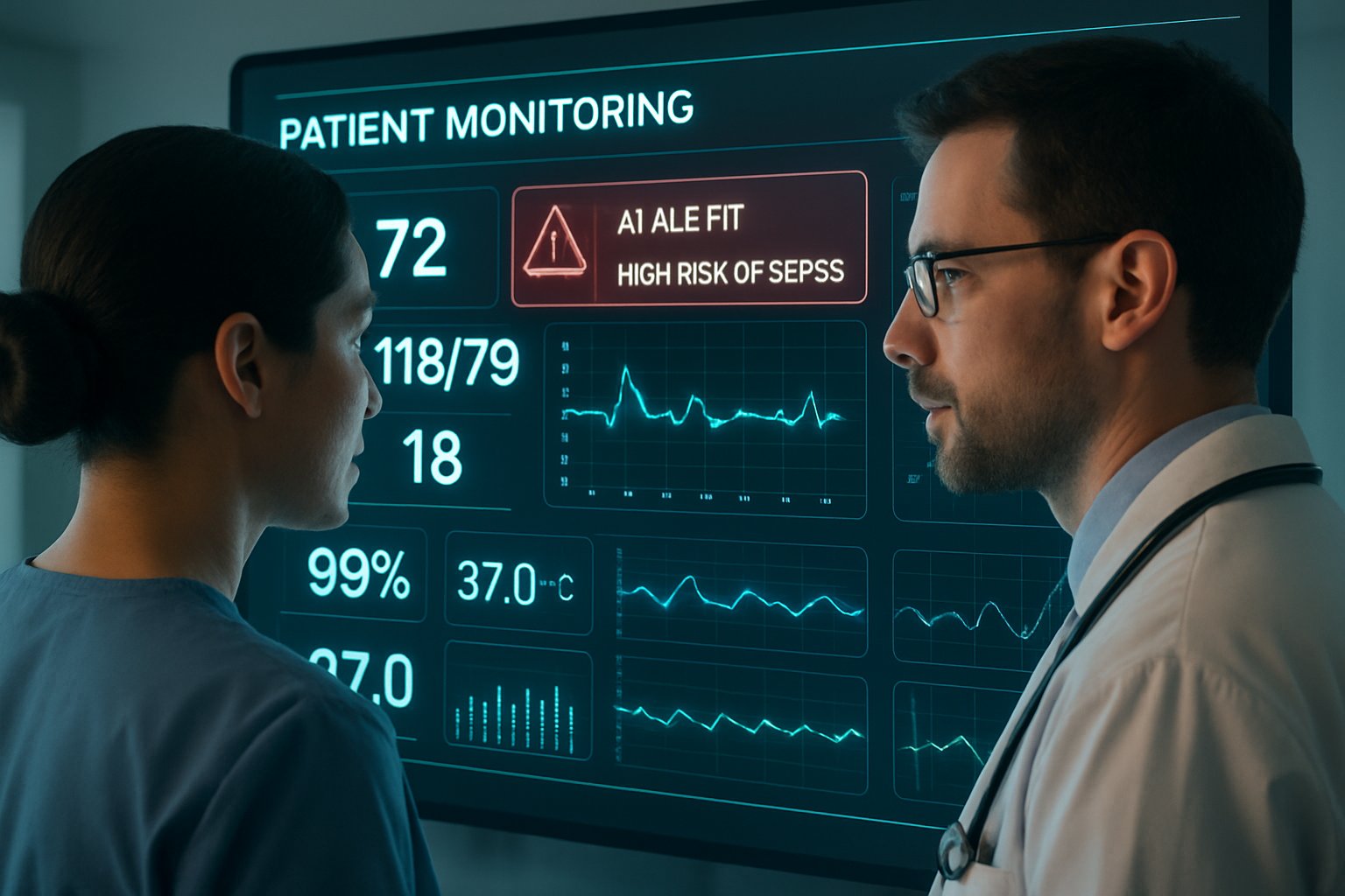 Real-time Patient Monitoring dashboard with AI alerts at KIMS Hospitals.