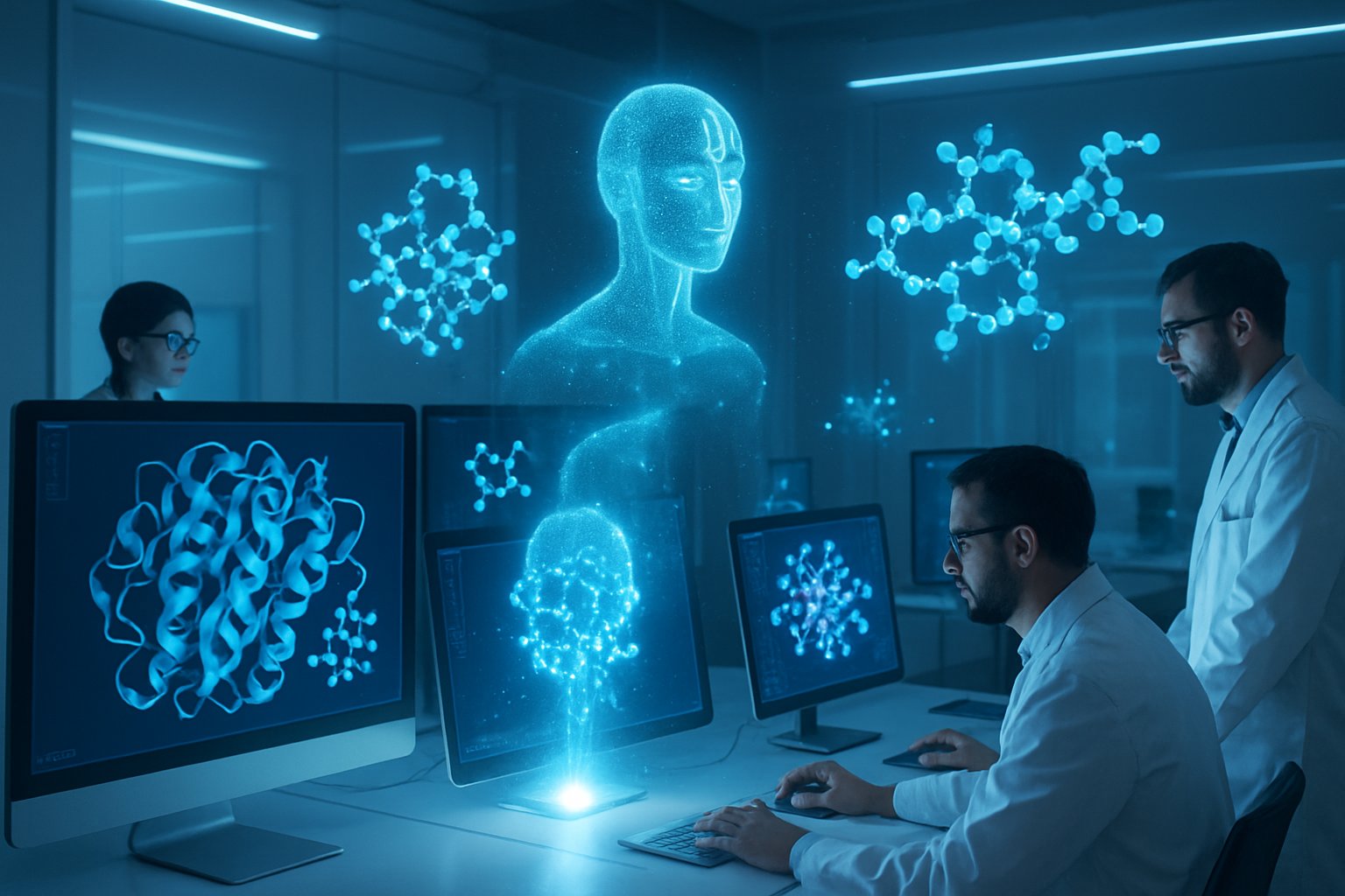 Scientists using AI for protein research, highlighting AI scientific validation.