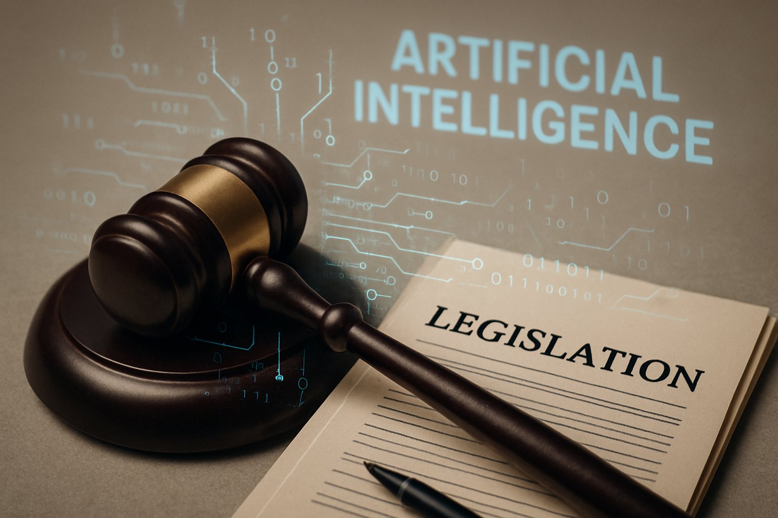 Gavel with documents and AI code highlights pioneering state regulation in Colorado.