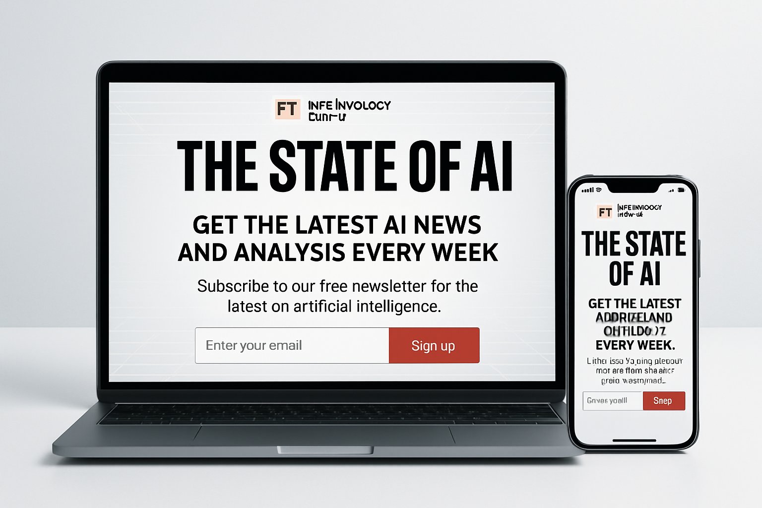Media Launch promotional image for The State of AI newsletter on responsive devices.