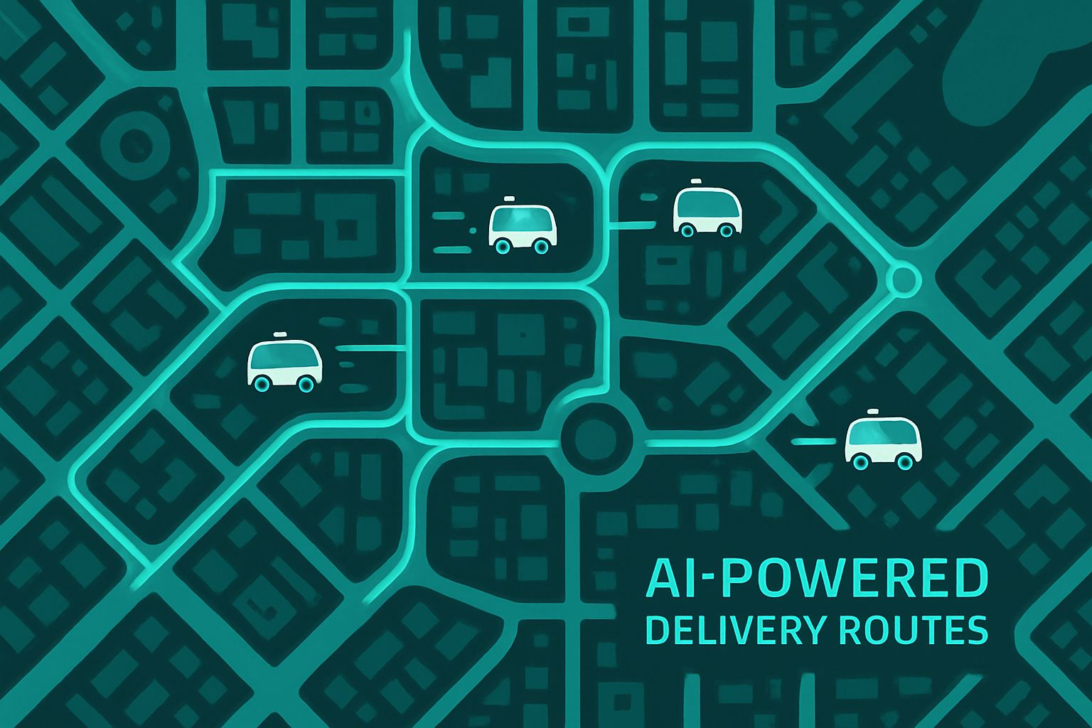 AI-powered Autonomous Delivery fleet planning urban routes on a city map.