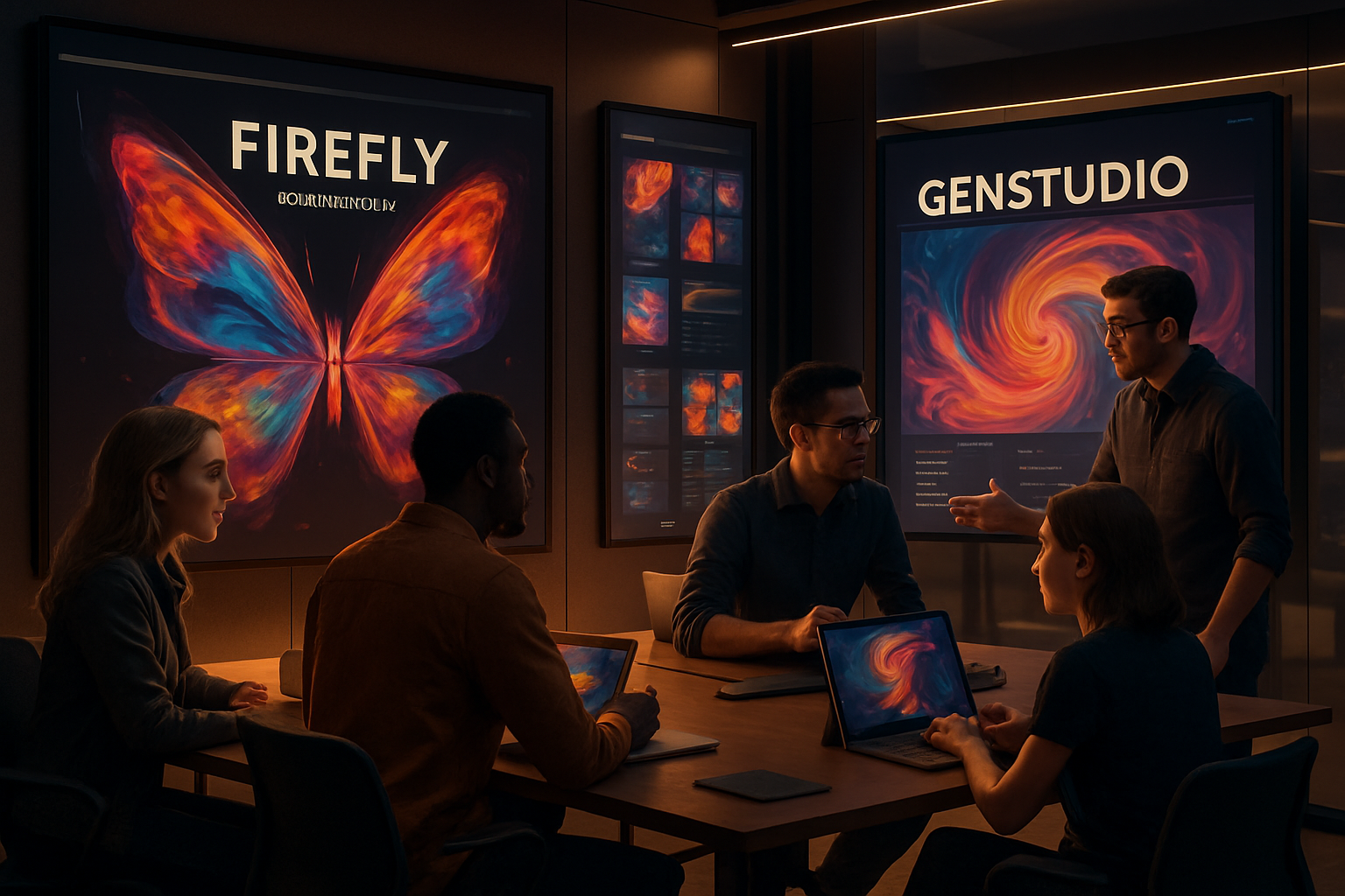 Designers collaborate using Firefly, GenStudio, and AI design innovation tools at Adobe MAX.
