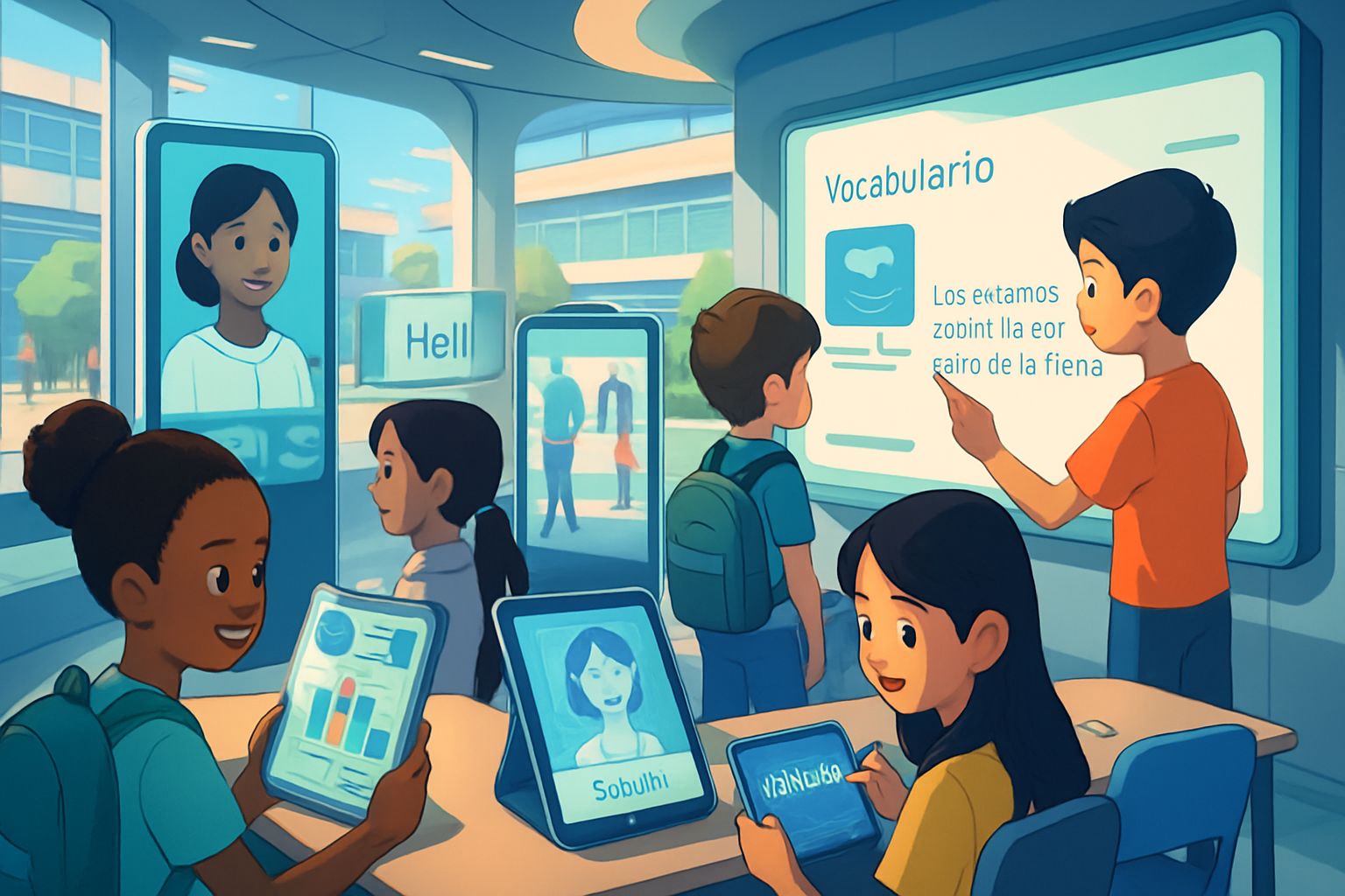 Futuristic school depicting enhanced education AI accessibility for diverse learners.