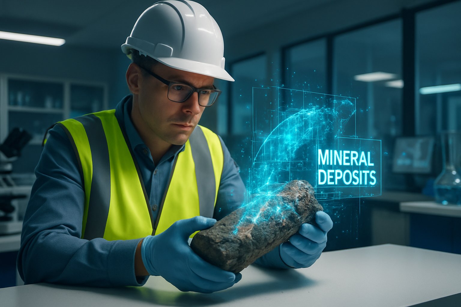 Scientist uses AI in mining to analyze rock core samples in a lab