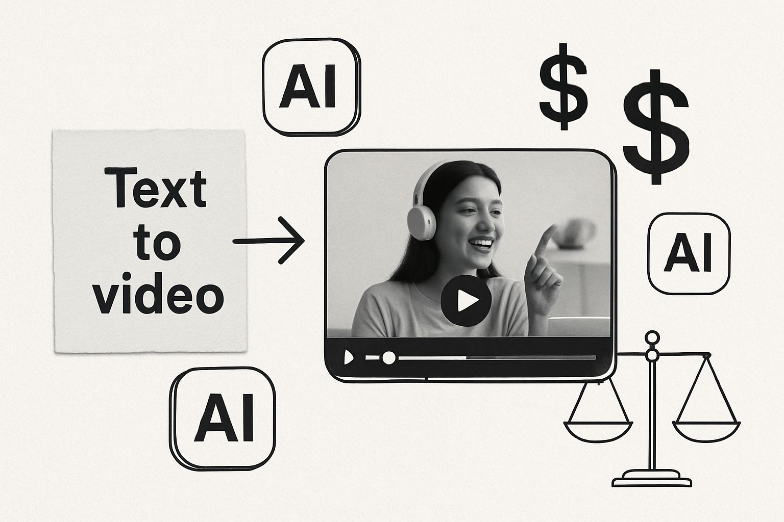 AI content generation enabling video creation, monetization, and legal consideration.