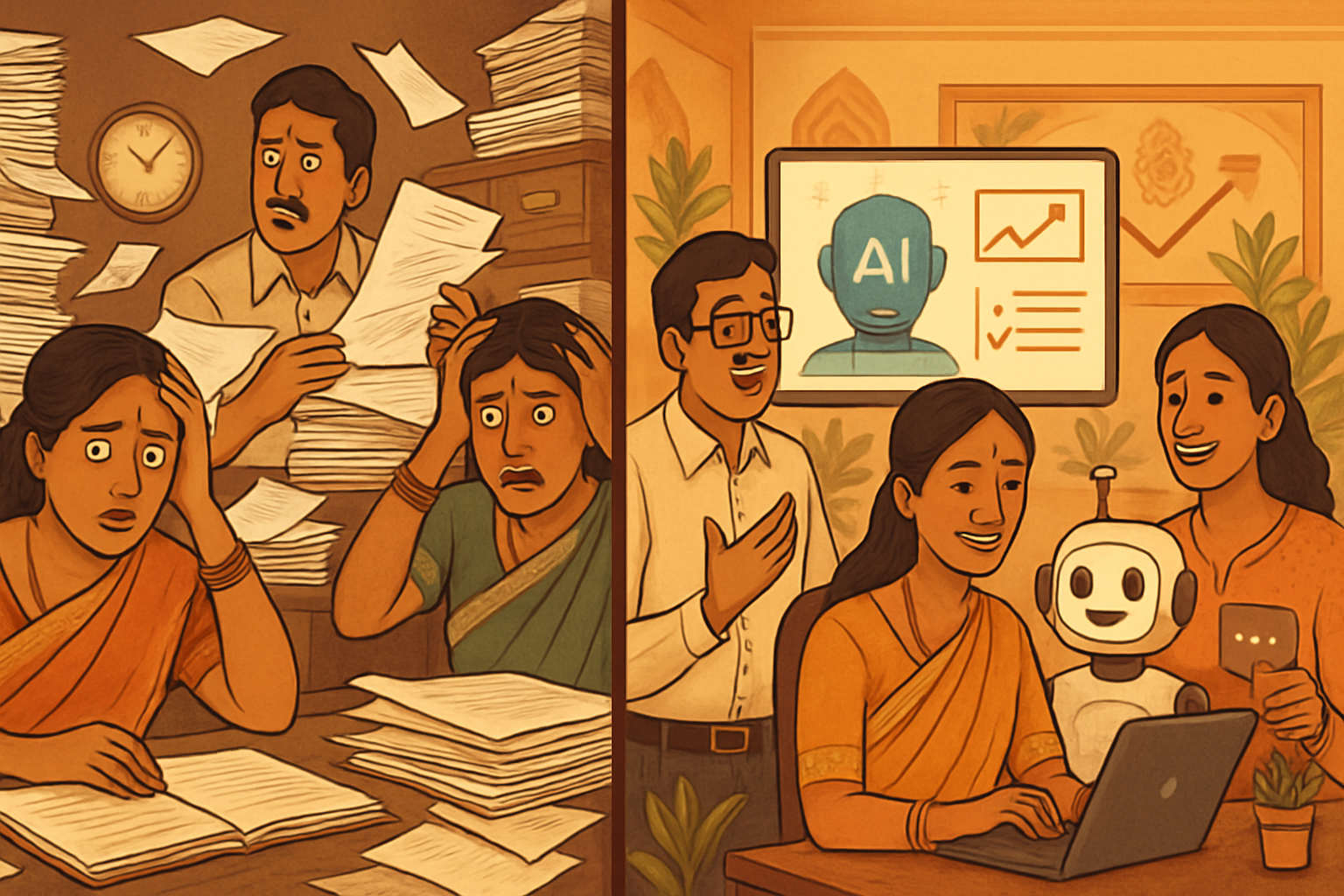 AI workplace impact reducing burnout and boosting efficiency in Indian jobs.