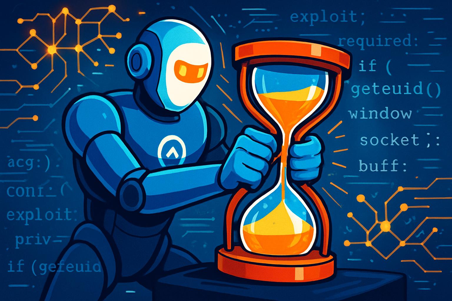AI agent compressing exploit windows in Offensive Security concept art